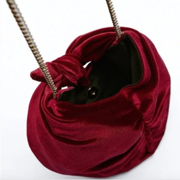 Zara Red Velvet Bucket Bag NWT - Picture 5 of 5